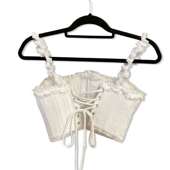 Camila Coelho Lace-Up Detail Ulli Top White camisole bustier Revolve NWT XS - Picture 3 of 6